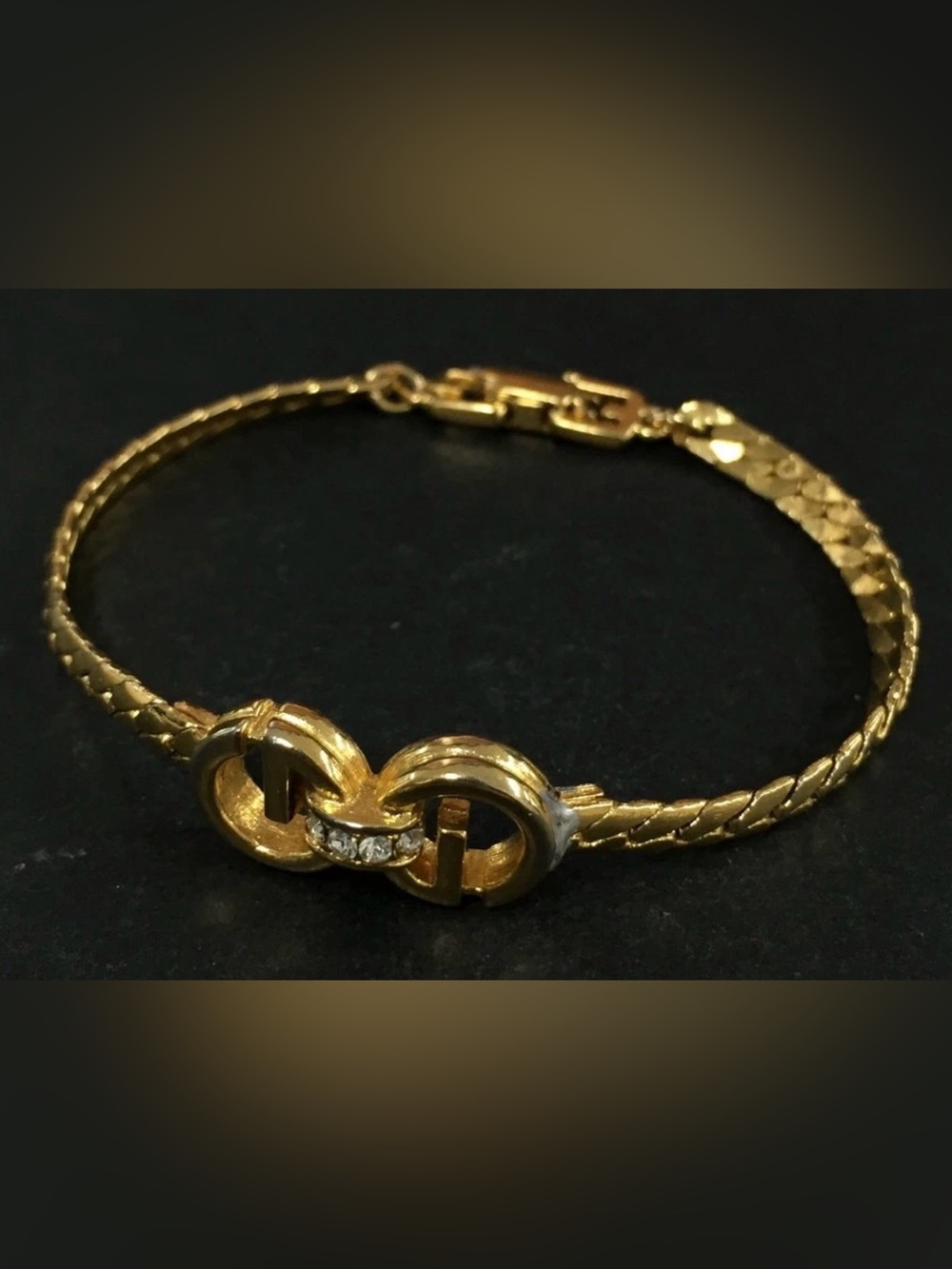 Vintage Givenchy Interlocking GG w/ Rhinestone Bracelet, Authentic